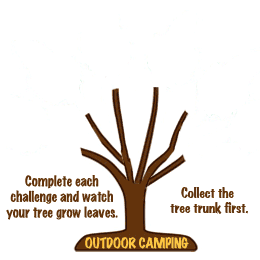A tree patch with the words Outdoor Camping at the bottom. The leaves are separate patches.