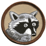 A raccoon on a brown background.