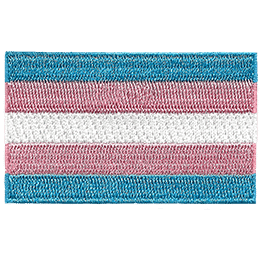 The transgender pride flag displays blue, pink, and white horizontal stripes.