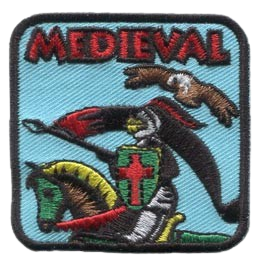 The word Medieval is above a knight on the back of a horse.