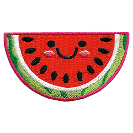 A watermelon slice with a cute face.
