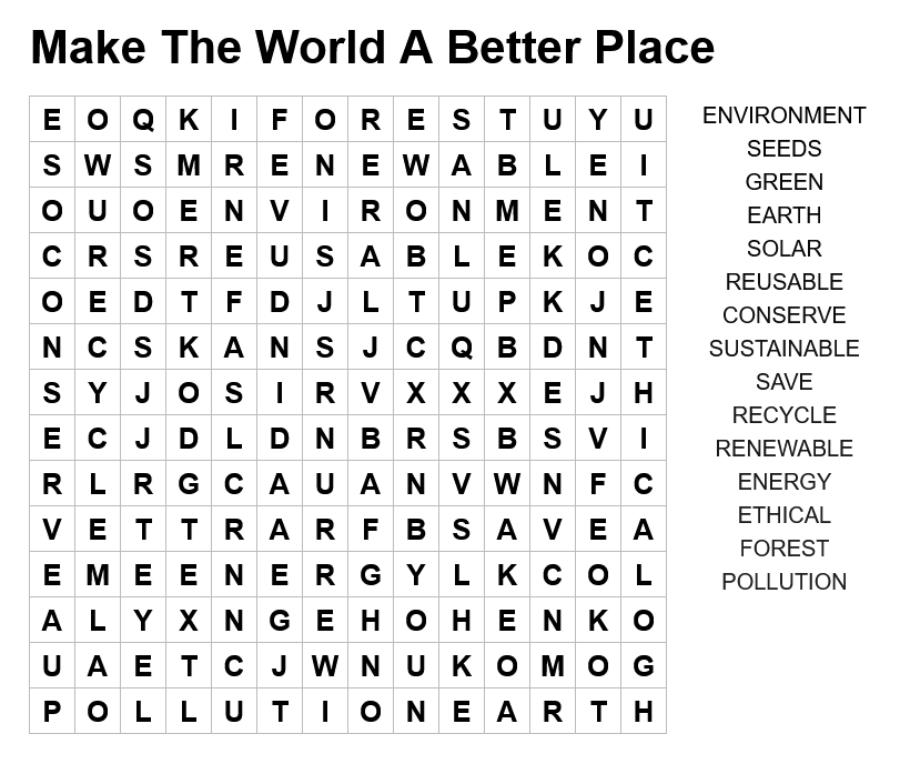 An environmental-themed word search game.