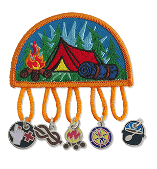 A camping patch that has loops to hold five charms.
