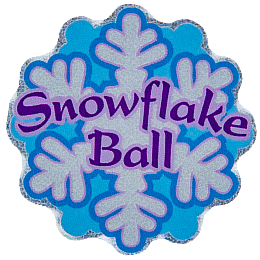 The words Snowflake Ball are on a snowflake.