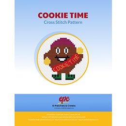 This PDF booklet has a cross-stitched cookie wearing a guiding sash with its arm raised.