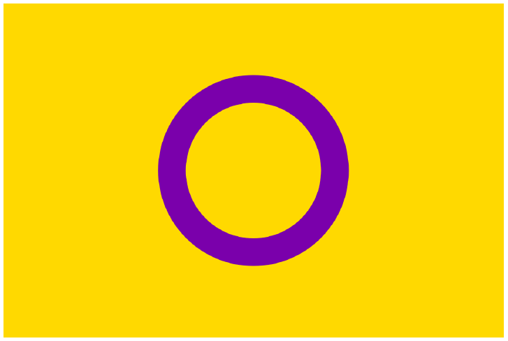 The intersex pride flag consists of a purple ring in the center of a yellow background.